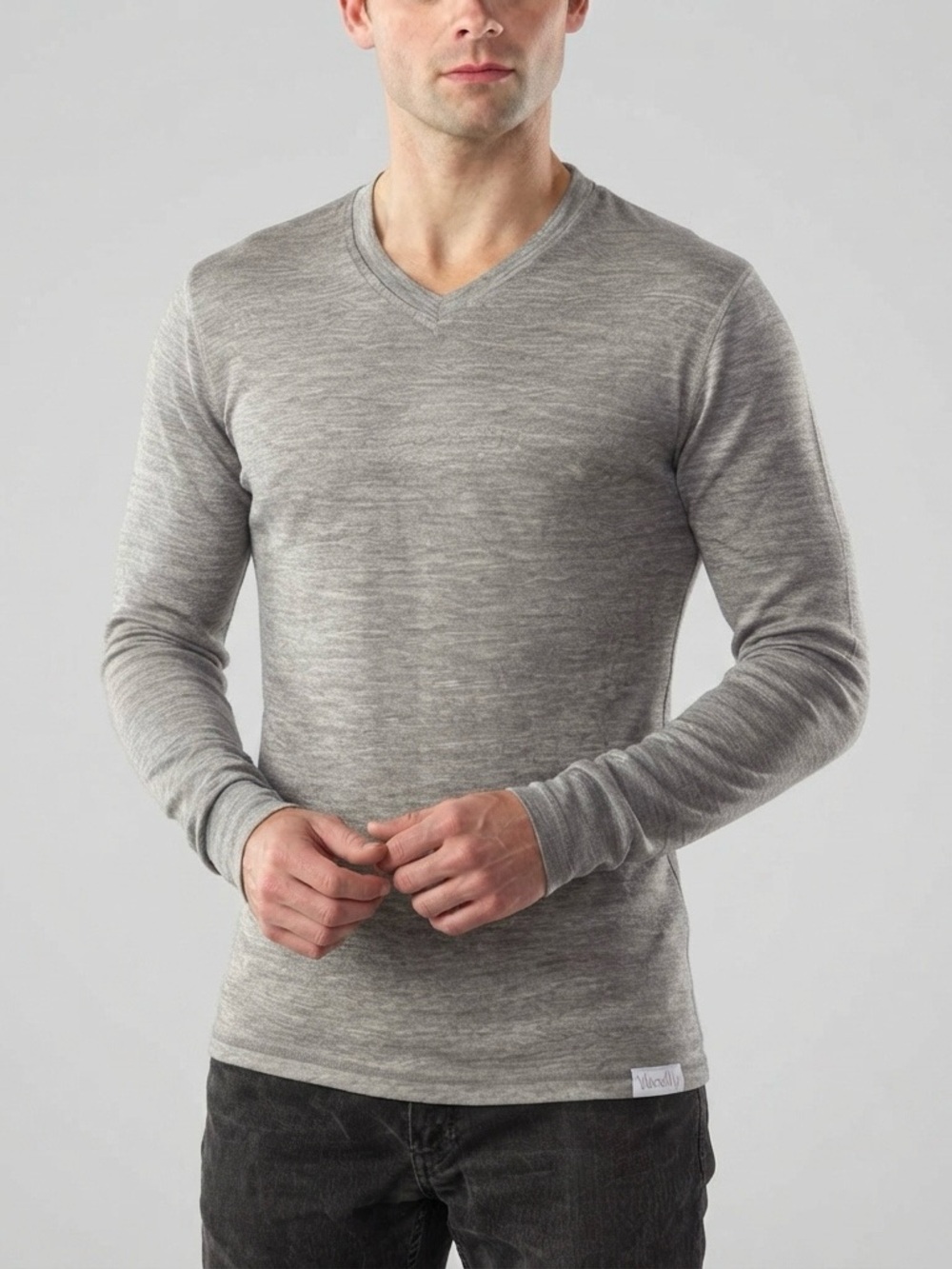 Woolly Clothing Men's Merino Wool Long Sleeve V Neck Shirt  Everyday Weight